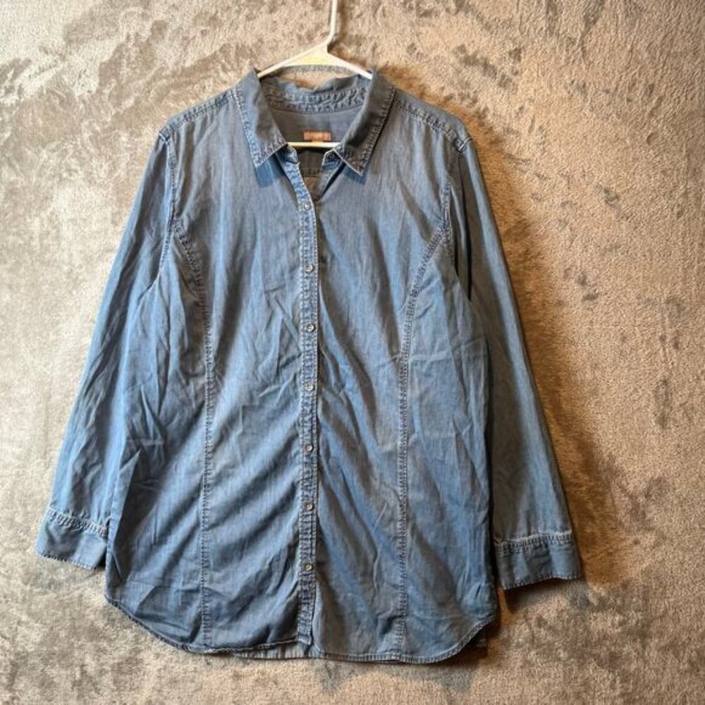 J. Jill Denim Women's Button Down Denim Top Blue Long Sleeve Size XL